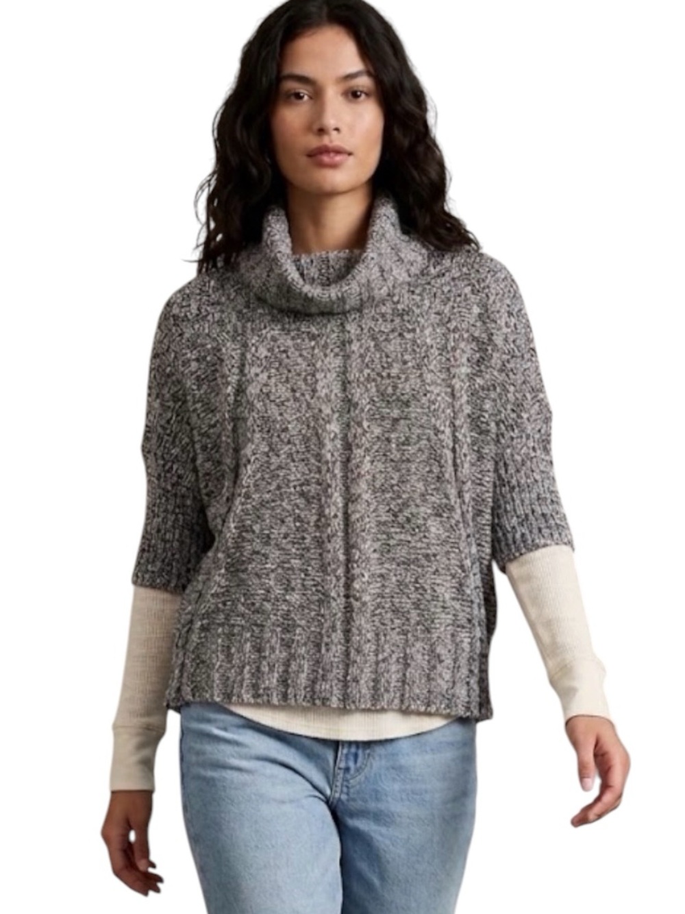 Matilda Jane Cozy Grey Marled Cowl Neck Poncho Chunky Knit Sweater Size XS Small
